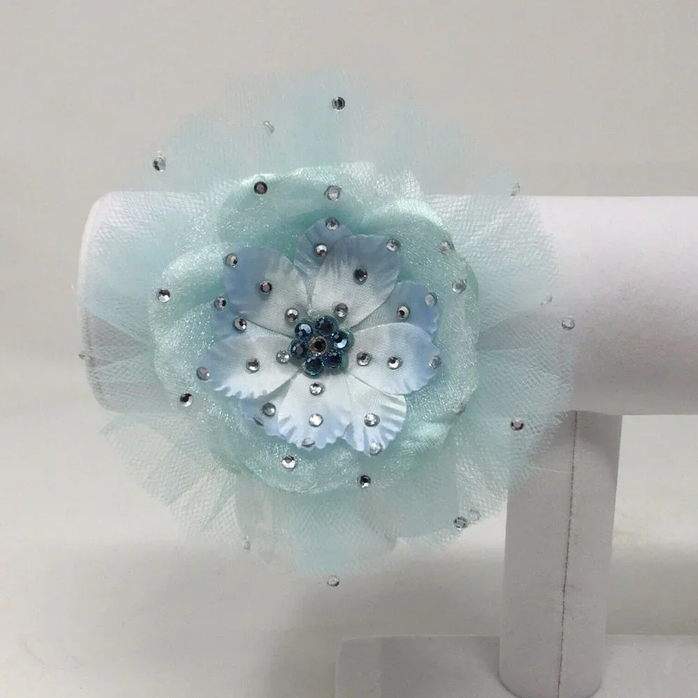 Handmade Baby Girls Headband Blue Flower 0-12m